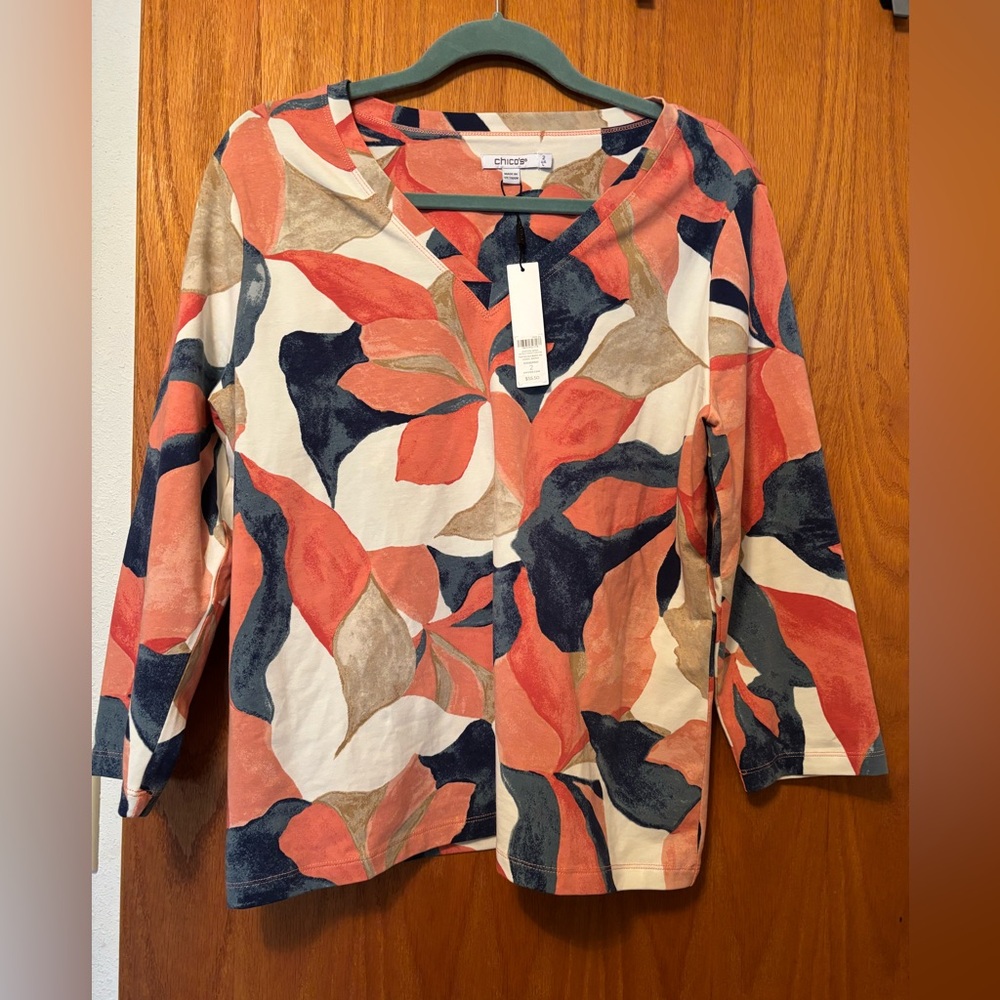 Chico's Multicolor Leaf Print Women's Top chicos size 2